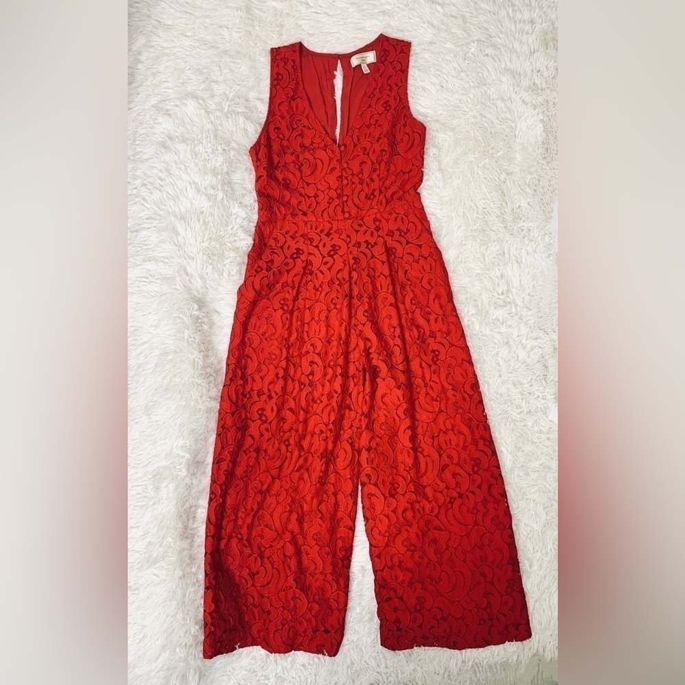 Anthropologie Jumpsuit pockets Jaeda Lace Wide-Leg Moulinette Soeurs Red size 2 - Picture 15 of 16
